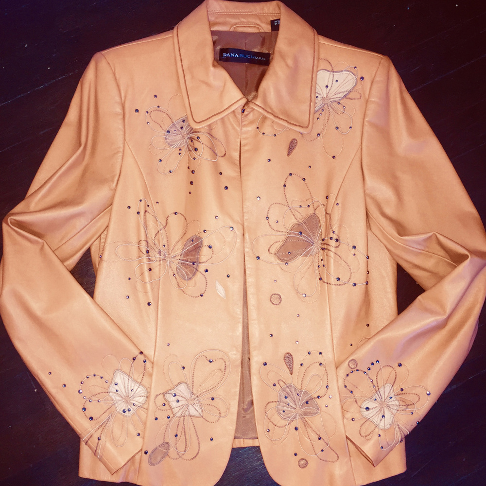 Dana Buchman New Leather Embroidered Jacket 6 NWOT